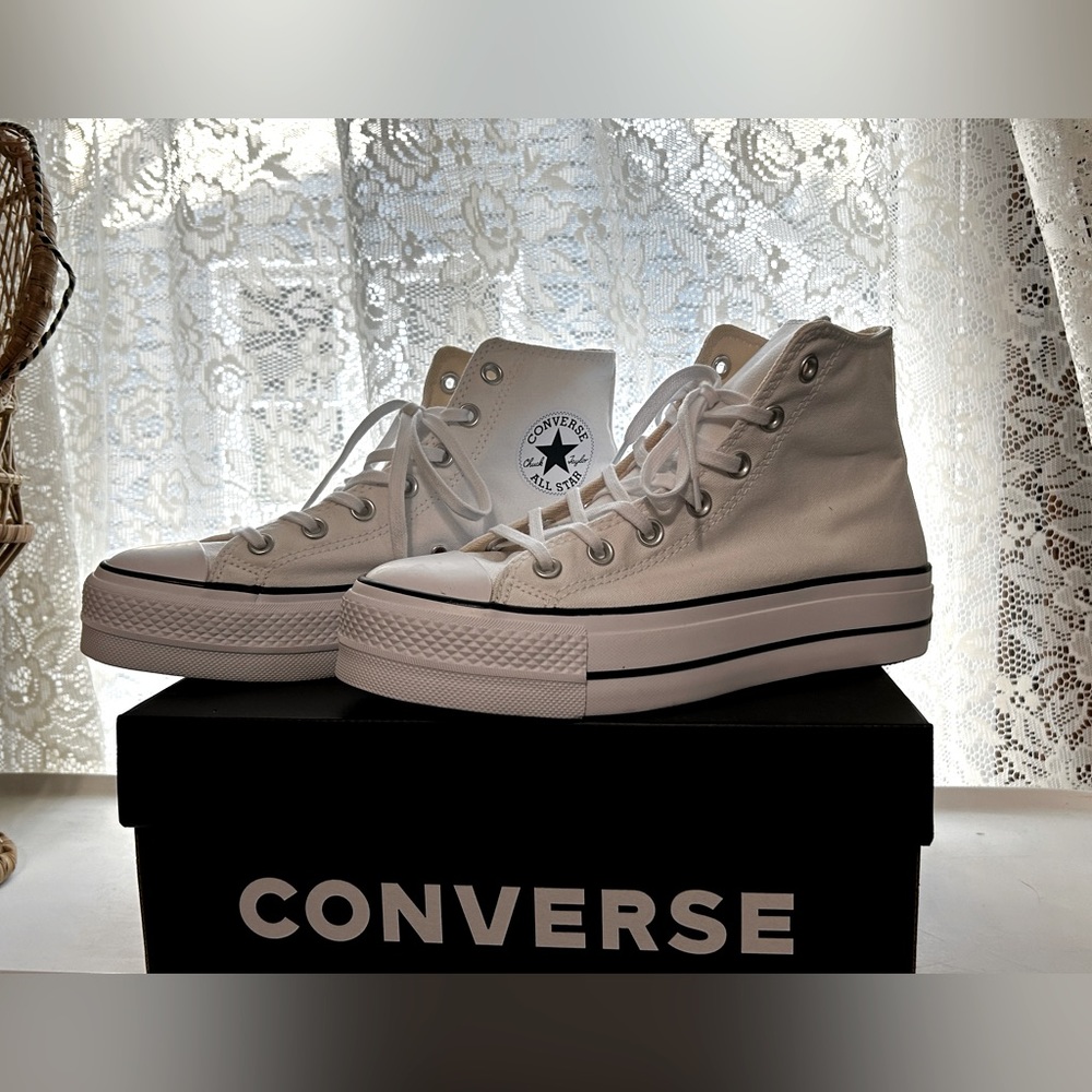 Platform white high top converse
